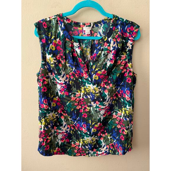 J. Crew Jewel Tone Bright Floral Sleeveless Blouse Size 10 - Picture 1 of 8